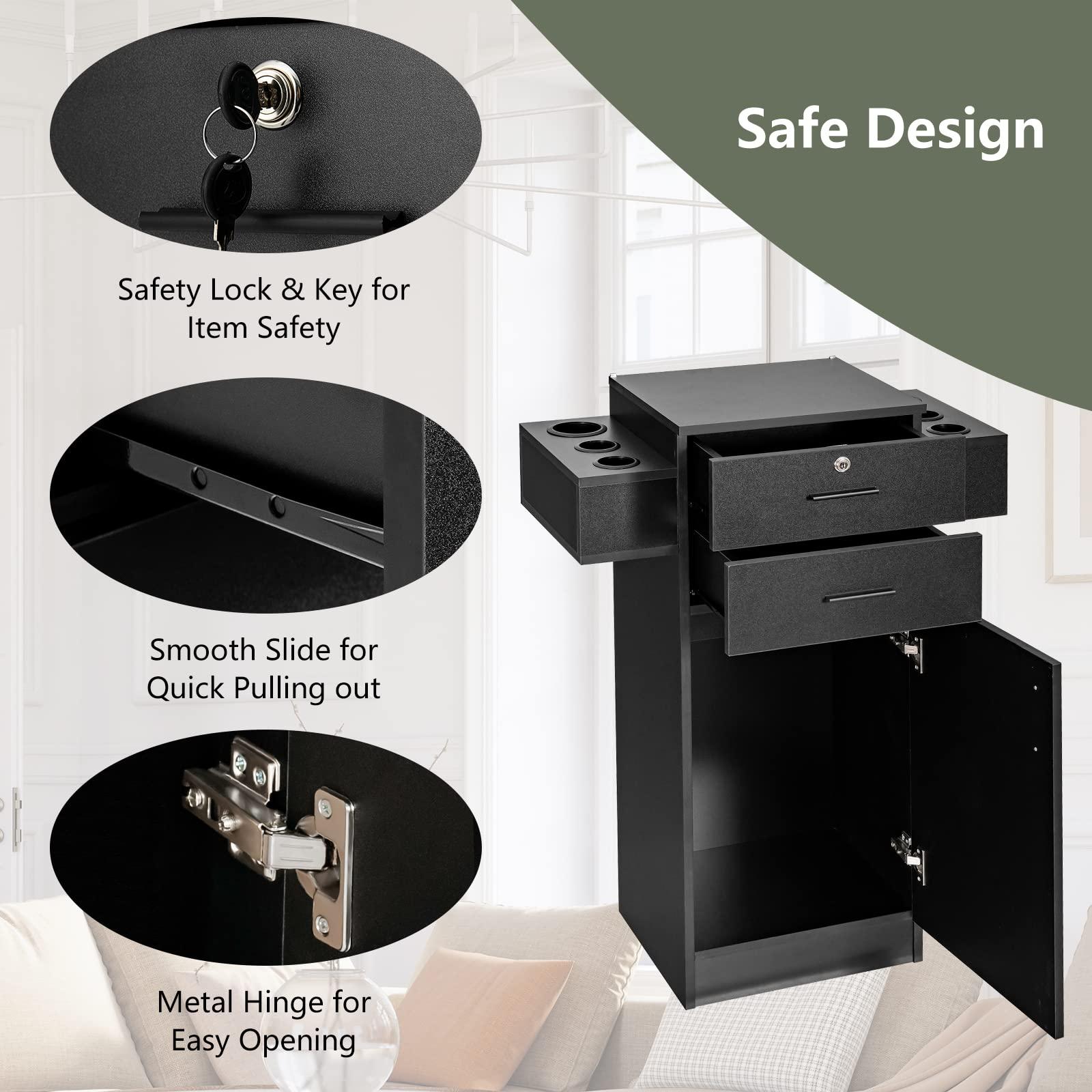 LOKO LOKO Beauty Salon Storage Cabinet for Hair Stylist, Barber Salon Station with 6 Dryer Holders, 1 Lockable Drawer, 1 Cabinet & Anti-toppling Device, Spa Equipment Barber Station for Spa & Salon