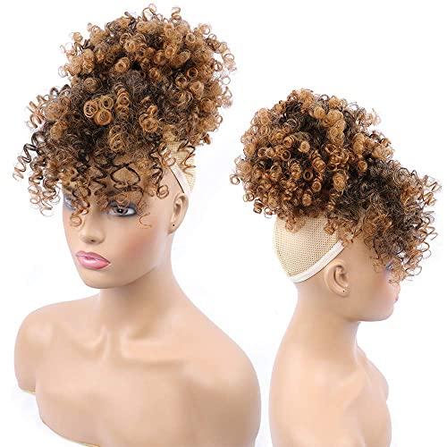 ENTRANCED STYLES ENTRANCED STYLES Drawstring Ponytail with Bangs Afro Puff Ponytail Extensions for Women Short Curly Puff Ponytail with Bangs Clip in Wrap Updo Hairpiece for Women(T30)