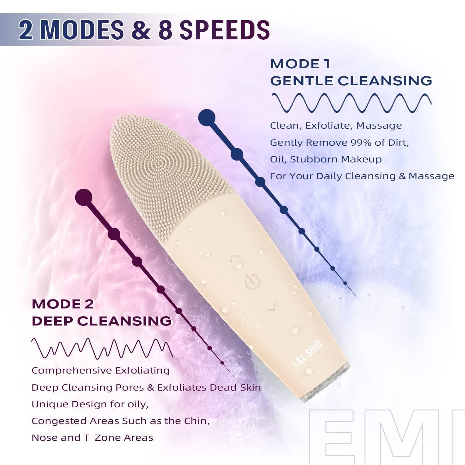 L&L SKIN L&L SKIN EMI Facial Cleansing Brush, Face Brush for Deep Cleansing, Ultra Hygienic Soft Silicone Face Scrubber, Rechargeable & Waterproof
