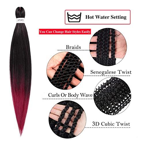 DIFUNEE DIFUNEE Pre-stretched Braiding Hair - 16 Inch 8 Packs Ombre Red Short Braiding Hair For Twist or Box Braids, Yaki Texture Hot Water Setting Synthetic Braiding Hair Extensions (16 Inch, T530-8P)