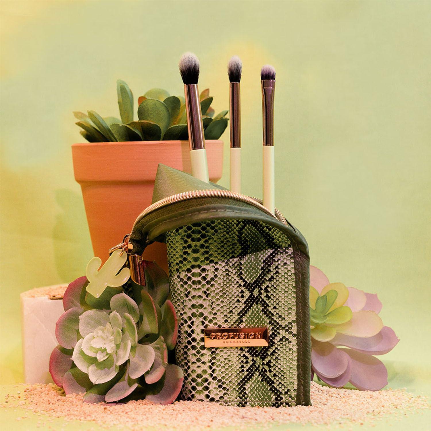 Profusion Cosmetics Profusion Cosmetics Desert Sage Blend and Stand 4pc Bag and Eye Brush Set for Artists and DIY, Expand Your Makeup Game With Adventure Inspired Eye Brushes for Stunning and Creative Eye Looks