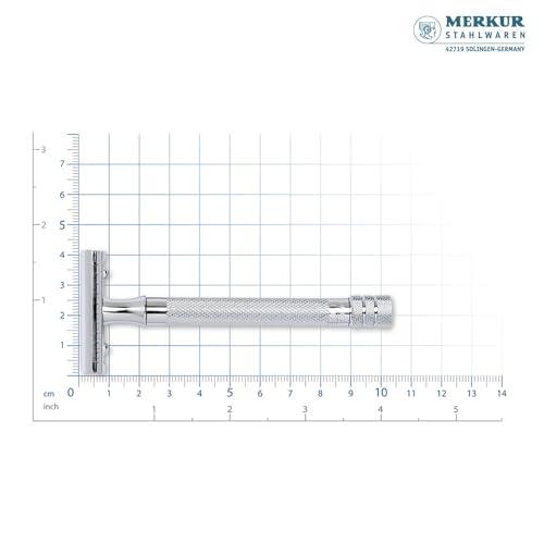 MERKUR MERKUR 5005 Travel Shaving Set featuring MERKUR 23C Three-piece Safety Razor with Long Handle & Bright Chrome Finish, 10 Double Edge Blades & Black Leather Case | Made In Germany