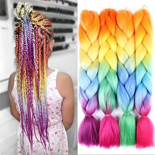STREJHYT 5 Pcs Rainbow Shadow Braiding Hair 24 Inch Jumbo Braids For Braiding Weave Box Braids Hair Extensions Pink Purple Blonde B2 24inches 1Pcs/Lot