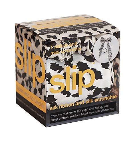 SLIP Slip Silk Ribbon & Scrunchie Set, Black Leopard