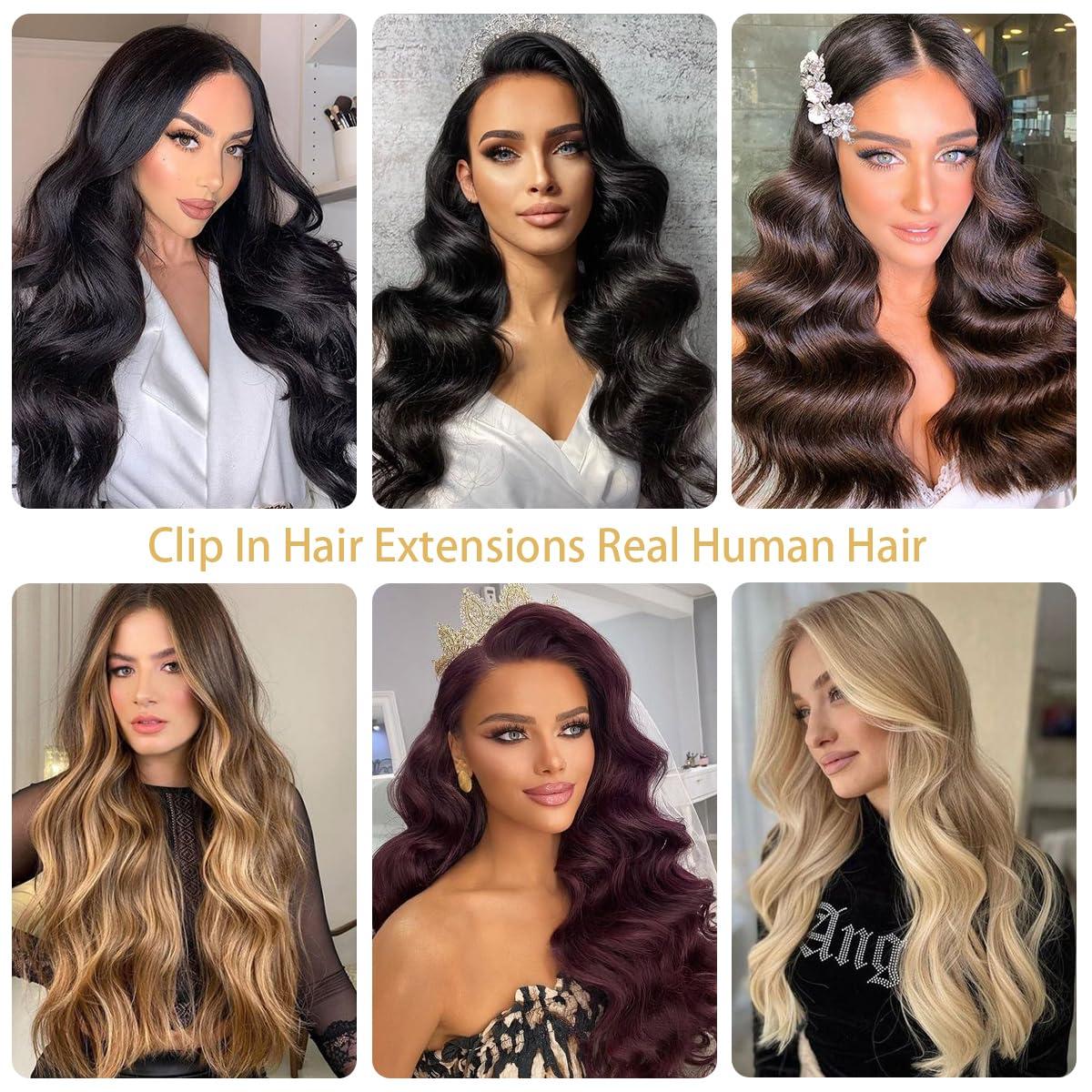 Tuquqe Clip in Hair Extensions Real Human Hair Clip ins Human Hair Extensions for Women Invisible Natural Straight Seamless Clip on Hair Extensions 8pcs Double Weft 75g (#1 Jet Black, 22 Inch)