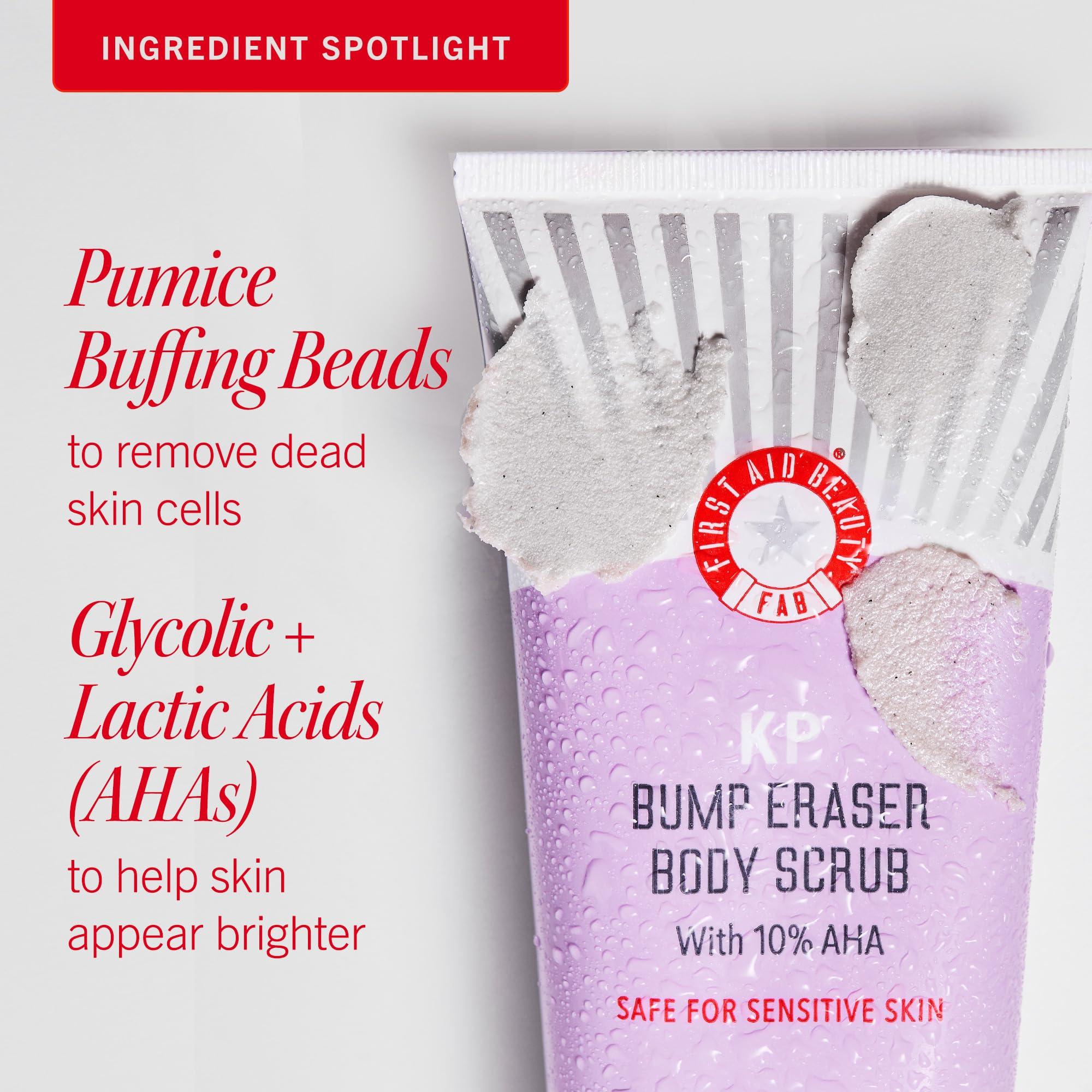 First Aid Beauty First Aid Beauty - KP Bump Eraser Body Scrub with 10% AHA, Keratosis Pilaris Skin Exfoliater with Glycolic and Lactic acids, Helps Reduce Chicken Skin Bumps, Safe for Sensitive Skin, 10 oz