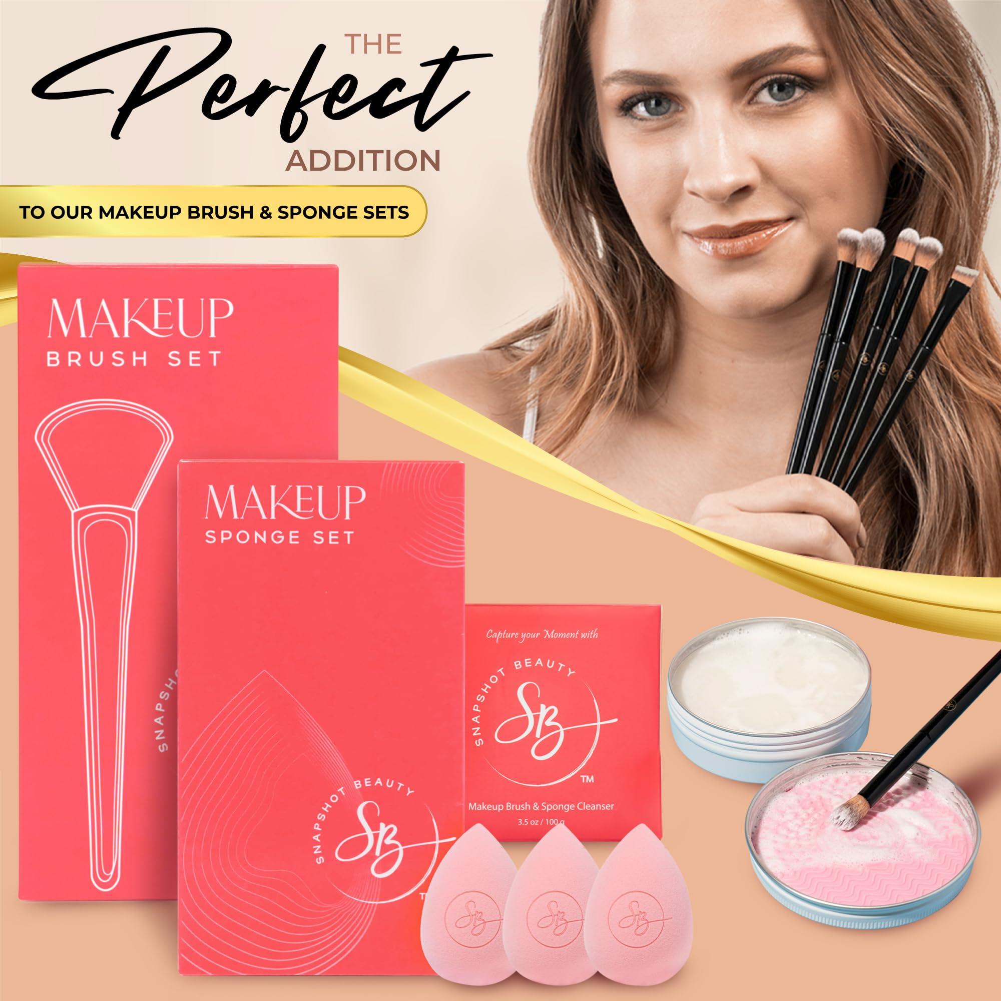 Snapshot Beauty SNAPSHOT BEAUTY Professional Makeup Brush Cleaner Set - LARGE 3.5 ounce size - Vegan & Cruelty Free Make Up Brush Cleanser Includes Pink Silicone Makeup Brush Cleaner Mat - for Brushes & Sponges