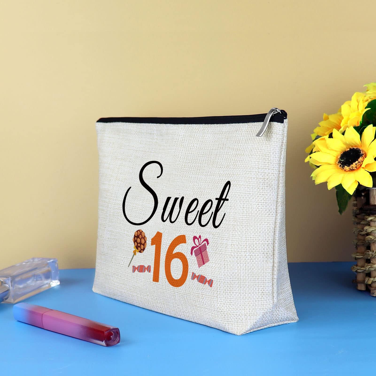 Mikela 16th Birthday Gifts for Girls Makeup Bag 16 Year Old Birthday Gifts Ideas Sweet 16 Gifts For Her Cosmetic Bag 16th Birthday Gift for Daughter Granddaughter Friends Sister Niece BFF Friendship Gifts