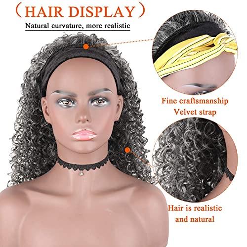 Oseti Oseti Curly Gray Headband Wig Long Wavy Headband Half Wigs for Black Women Grey Head Band Wigs, Water Wave Headband Wigs Heat Resistant Synthetic Long Wigs with Headband Attached for Black Women