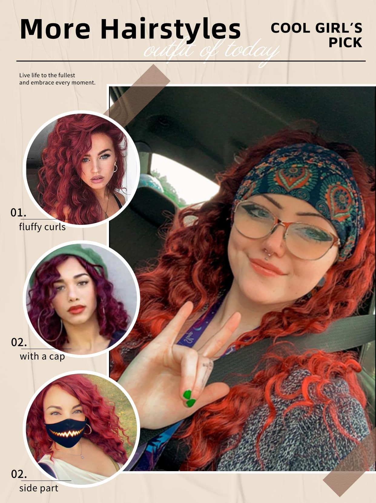 Fencca Fencca Burgundy Long Curly Wigs for Women Heat Synthetic Wig Wine Red Wavy Long Curly Hair Wig