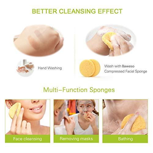 BAWESO Facial Sponges - 100% Natural Compressed Cellulose Puff, Reusable Bigger / Thicker (3"15/0.4") Face Deep Cleansing and Soft Exfoliating Spa Pads 20Pcs