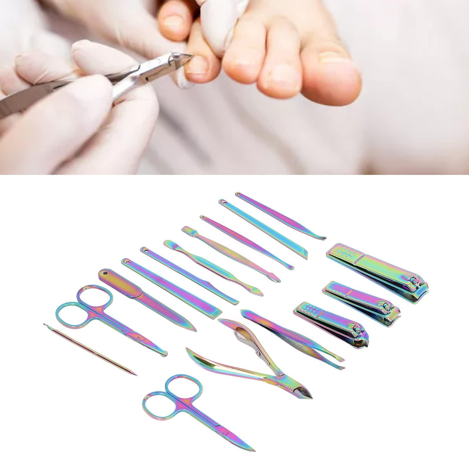 AONYAYBM AONYAYBM 16 Pcs Manicure Set,Stainless Steel Professional Manicure Kit with Storage Box,Color Coating Multifunction Portable Nail Clipper Set,Wide Application Nail Clippers Set