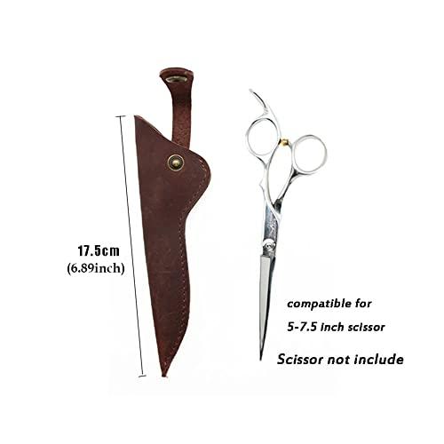 boshiho Scissors Pouch, Boshiho Genuine Leather Salon Barber Hairdressing Scissors Holster Holder Case Bag for 6 Inch Scissor (Brown)