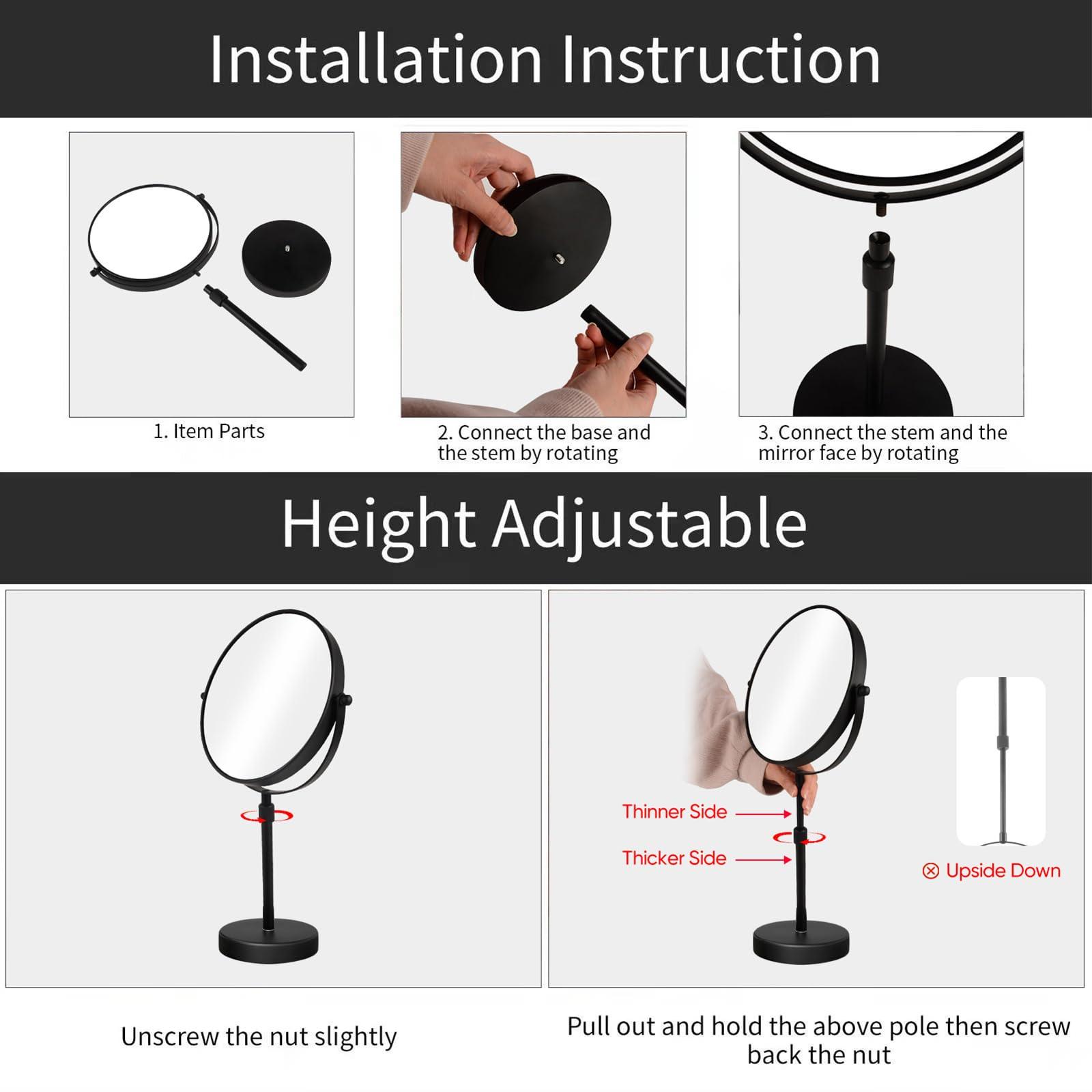 Nicesail Nicesail Higher Taller Tabletop Makeup Mirror of 8 Inch, 5X Magnified Makeup Mirror Countertop Standing, Height Adjustable, Double Sided Mirror in Matte Black (8 Inch, 5X)