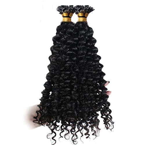 RJ HAIR Long Kinky Curly Flat Tip Human Hair Extensions Flat Tip Keratin Hair Extensions 100strands Fusion Pre Bonded Human Hair Natural Color (28nch 100 strand, 2(Darkest Brown))