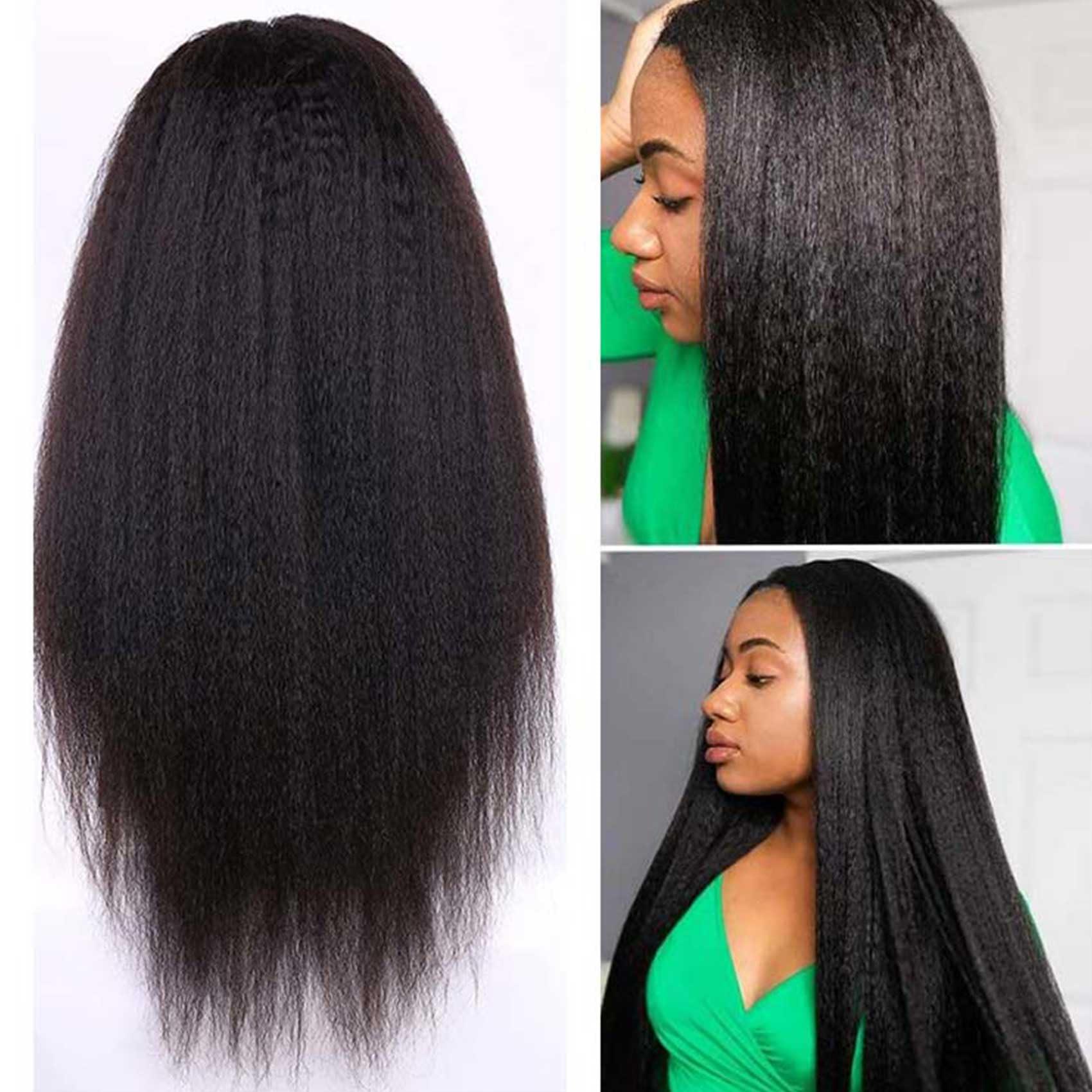 VIVIBABI VIVIBABI 26Inch Wear & Go Glueless Wigs Human Hair Kinky Straight Pre Cut 6x4 Lace Frontal Wigs Pre Plucked for Women Natural Hairline 180% Density Breathable Cap Natural Color
