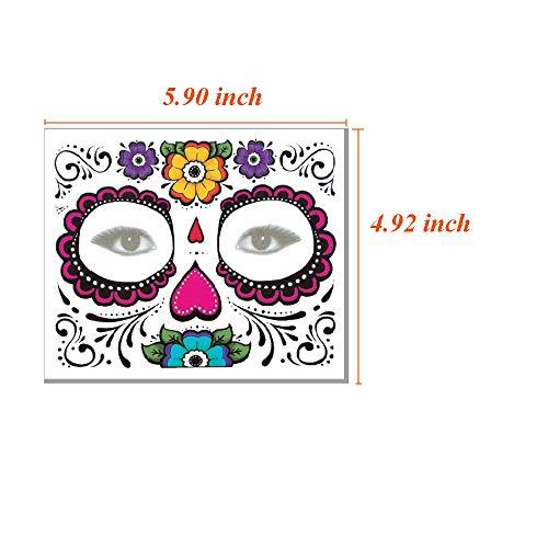 ARTEM Day of the Dead Tattoo(8 PACK) Halloween Makeup Tattoos Decor Stickers Sugar Skull Temporary Face Tattoo for Halloween Masquerade Party(Floral, Glitter Roses, Web and Floral Skeleton)
