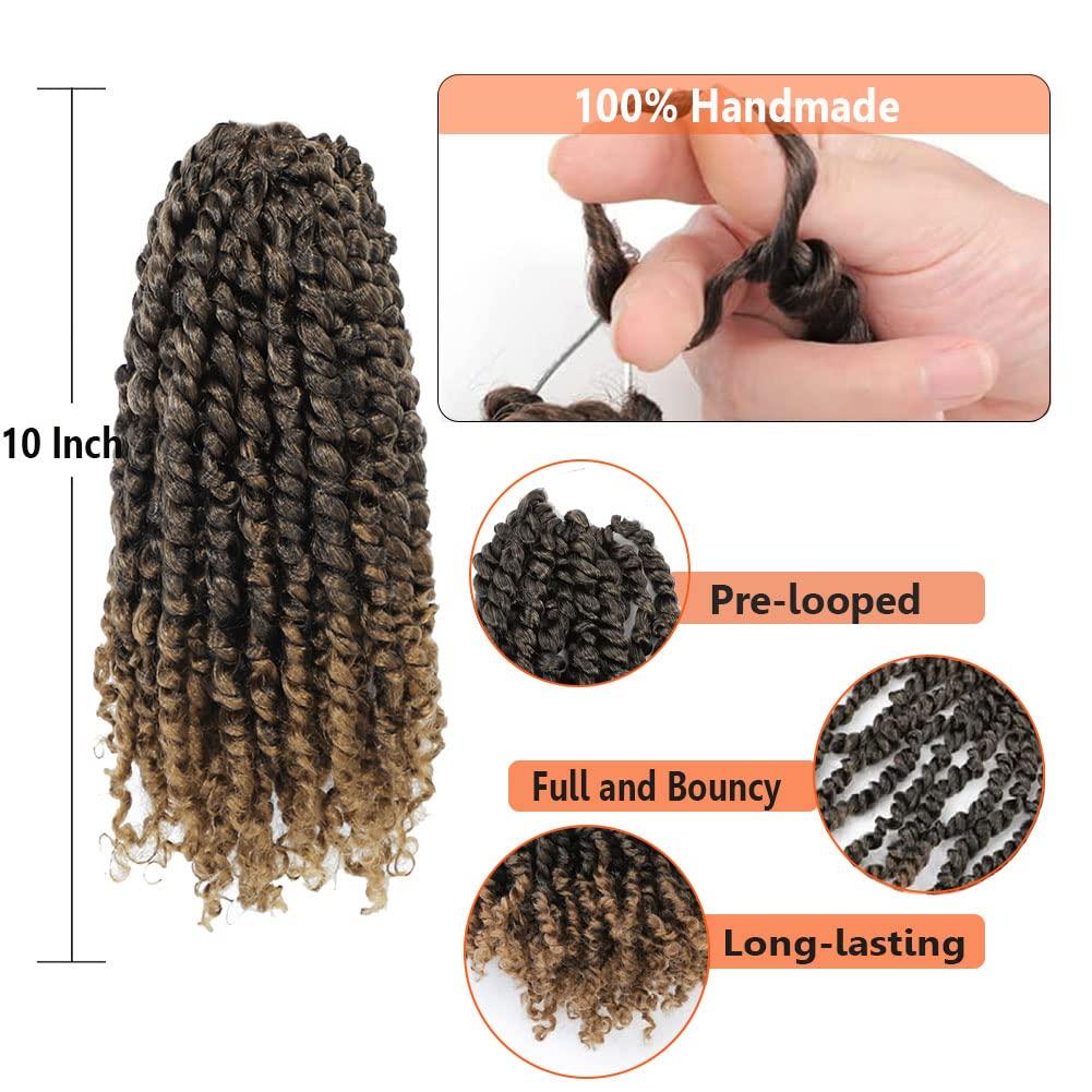 brunnace Passion Twist Crochet Hair 10 Inch 8 Packs Pre-Twisted Passion Twist Hair Crochet Hair for Black Women Pre-Looped Crochet Braids Synthetic Crochet Hair Extensions #T27