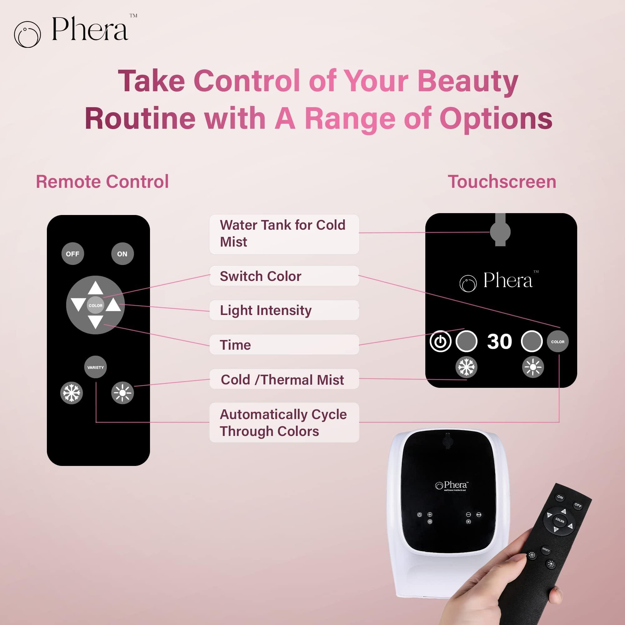 Phera Phera: 8-in-1 LED Light Therapy for Face - Photon LED Light Facial Machine - LED Face Light Therapy, LED Therapy Machine w/Hot & Cold Mist Functions