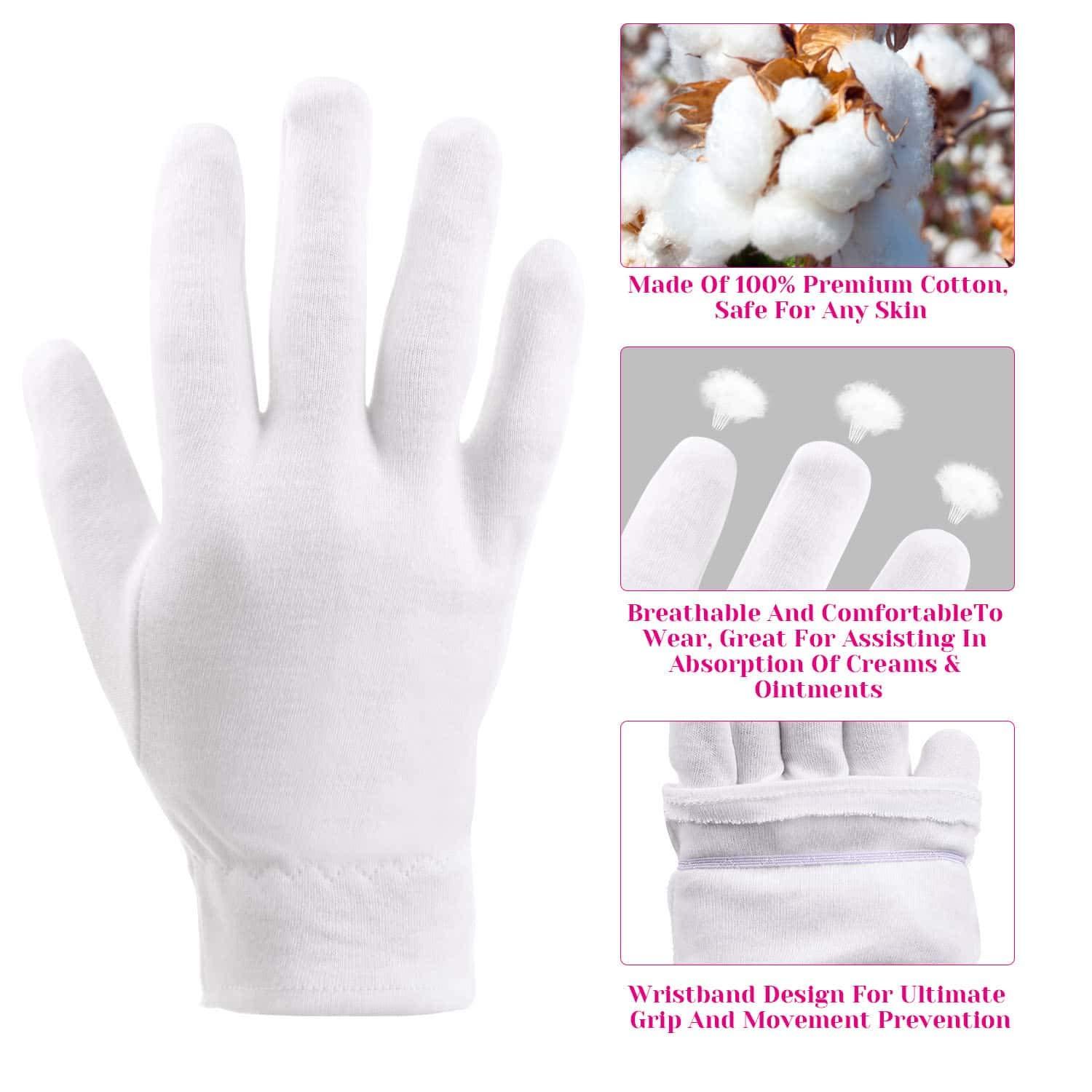 selizo 100 Percent Cotton Gloves for Dry Hands Eczema, Selizo 10 Pairs White Cotton Gloves for Women Dry Hands Moisturizing Cosmetic Sensitive Irritated Skin Spa