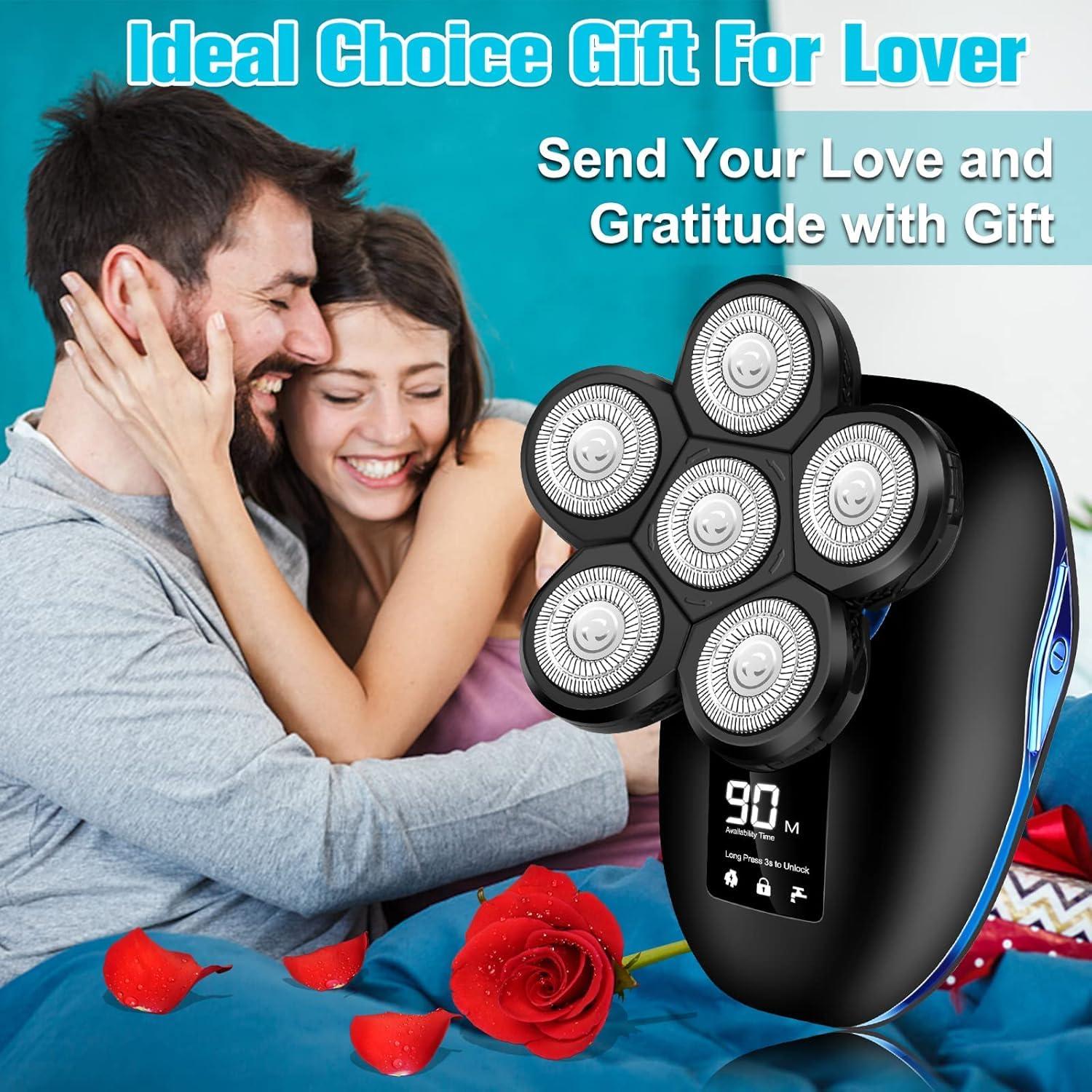 Sakioo Electric Head Shaver for Bald Men, 6 in 1 Mens Electric Head Razor Bald Head Shaver Cordless Electric Razor Men, IPX7 Wet/Dry Waterproof Skull Shaver with Head Shaver Kit LED Display