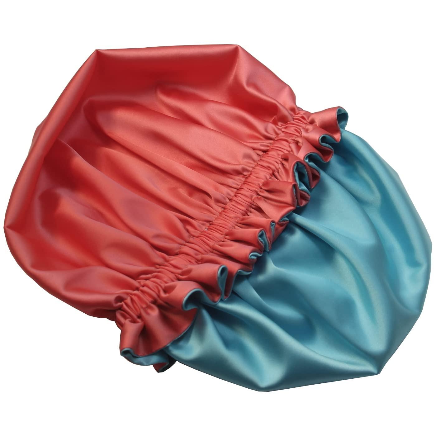 IDNUYIA White Dots Shower Cap For Women, Layers Bathing Shower Reusable Elastic Band Stretch Hem Hair Hat