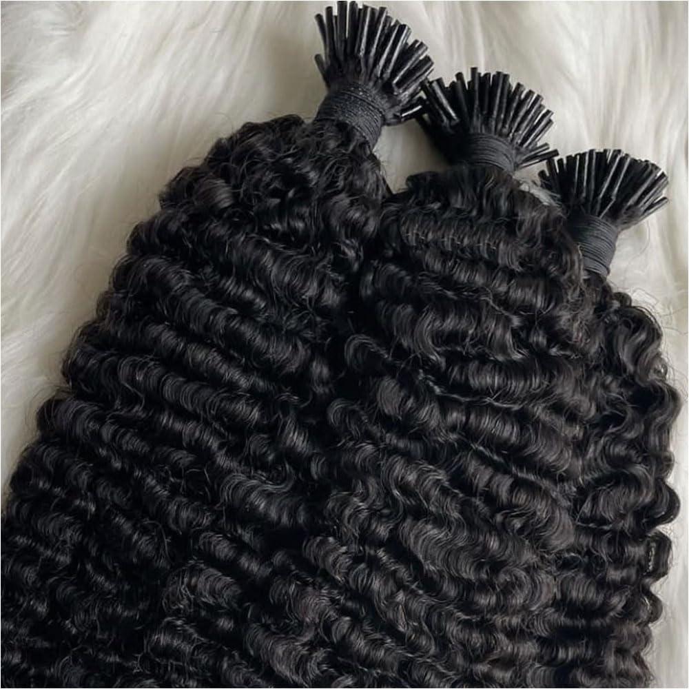 YOUNG BEAUTY Itip Human Hair Extensions for Black Women Kinky Curly Itips Microlinks Hair Extensions 100Strands/Pack Afro Kinky Curly I-Tips Hair Extensions 22inch Natural Black