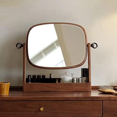 HIHELO HIHELO Makeup Mirror Wooden Makeup Mirror Storage Box One Bedroom Dressing Table Mirror Rotatable Beauty Mirror Vanity Mirror with Lights