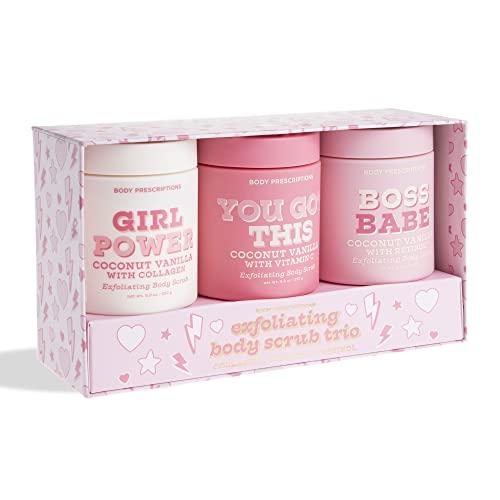Body Prescriptions Exfoliating Body Scrub 3 Pack Minis, Daily Body Wash Infused with Collagen, Vitamin C, and Retinol 8.82 oz | Body Prescriptions