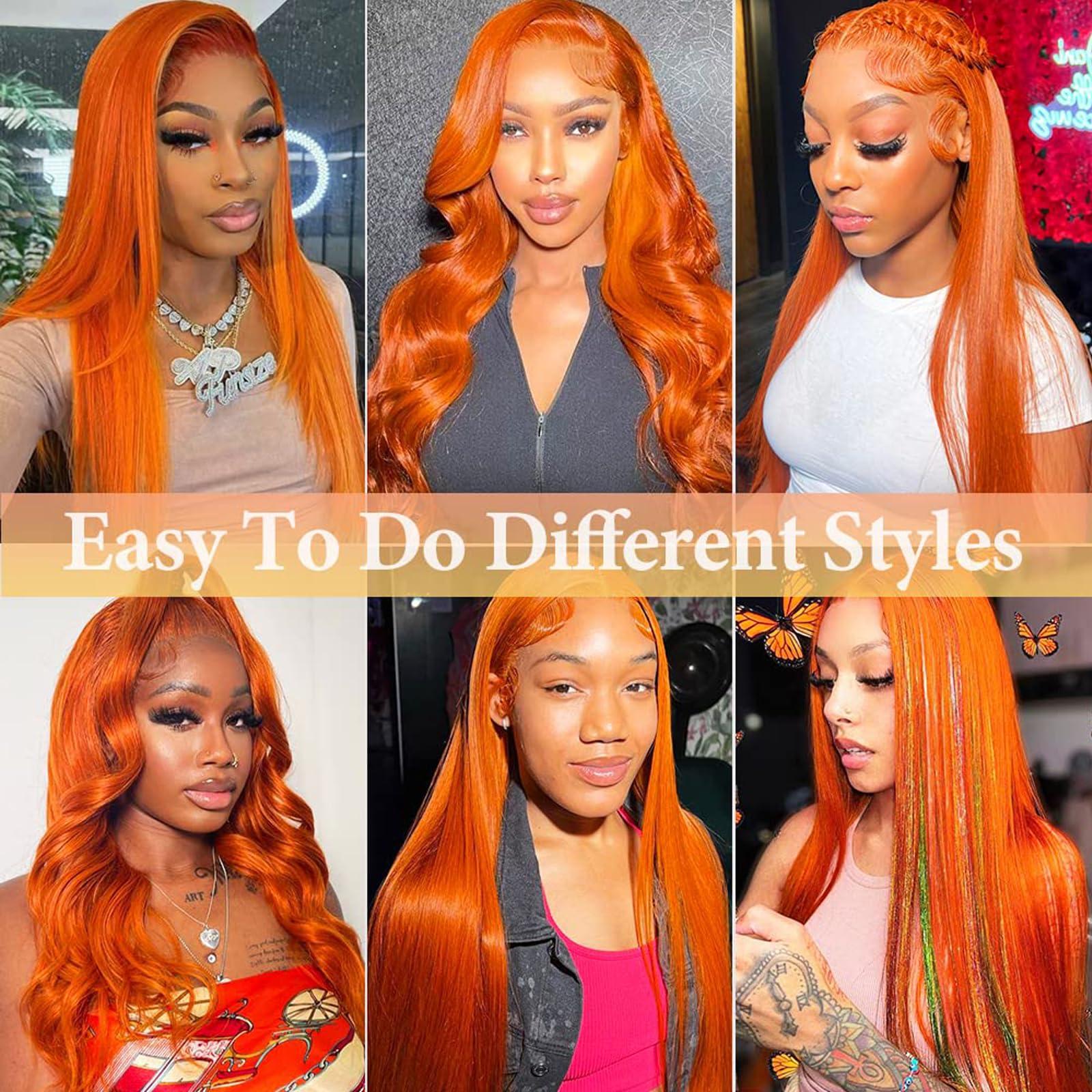 Jaliyah Jaliyah Ginger Orange Lace Front Wigs - Straight, 13x4 HD Lace Front, 180% Density, Pre-Plucked with Baby Hair, 30 inch