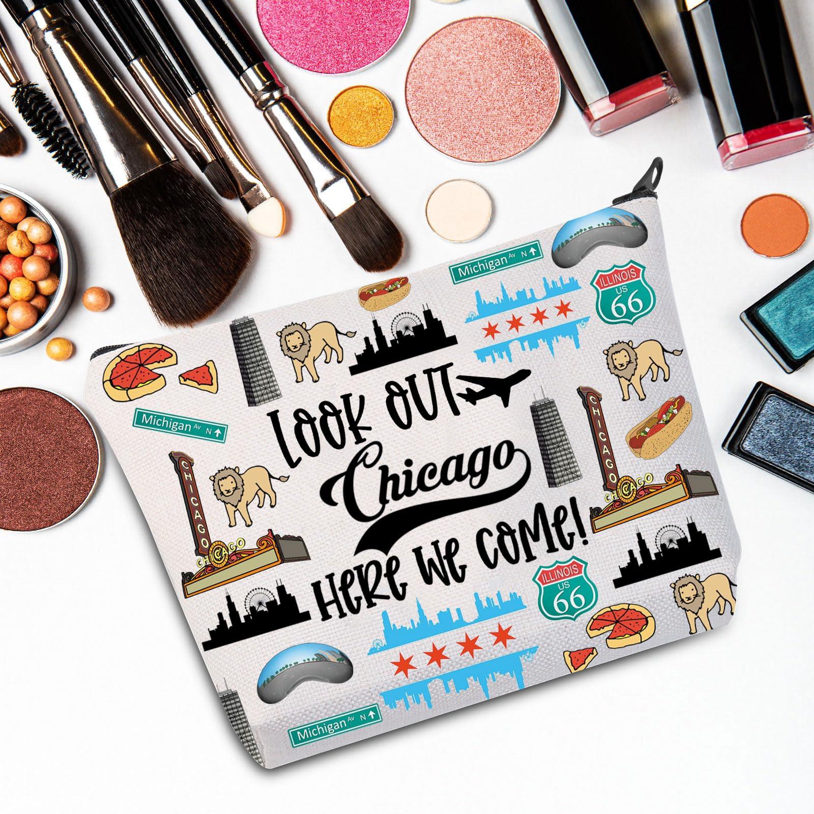 JNIAP JNIAP Chicago Makeup Bag Chicago Themed Gifts Chicago Souvenirs Gifts Chicago Zipper Pouch Chicago Trip Gifts (look out Chicago)