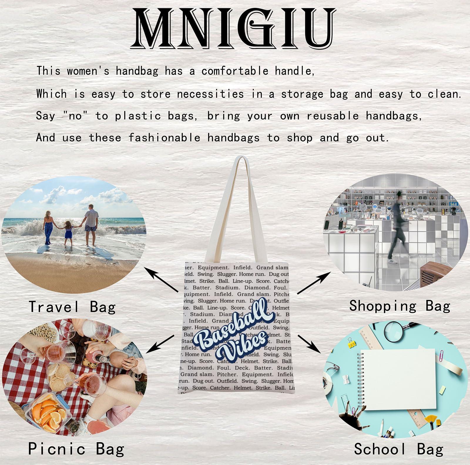 MNIGIU MNIGIU Baseball Vibes Tote Bag Baseball Lover Gift Game Day Gift for Baseball Team Baseball Group (Baseball Vibes Tote Bag)