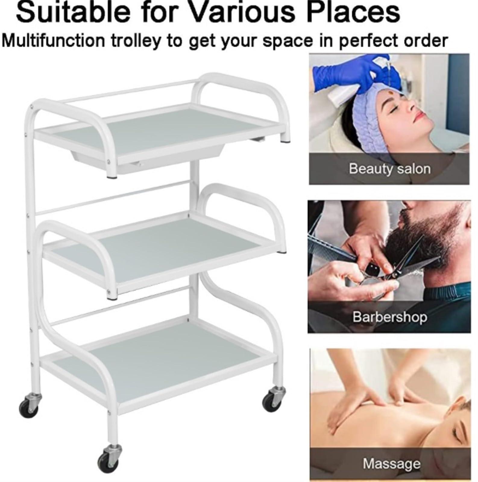 HKDYWTNB Salon Tray Esthetician Cart 3 Tier Beauty Trolley Metal and Glass Salon Trolley Movable Trolleys Rolling Cart with Wheel Beauty Salon Cart Salon Cart Salon Trolley(C)