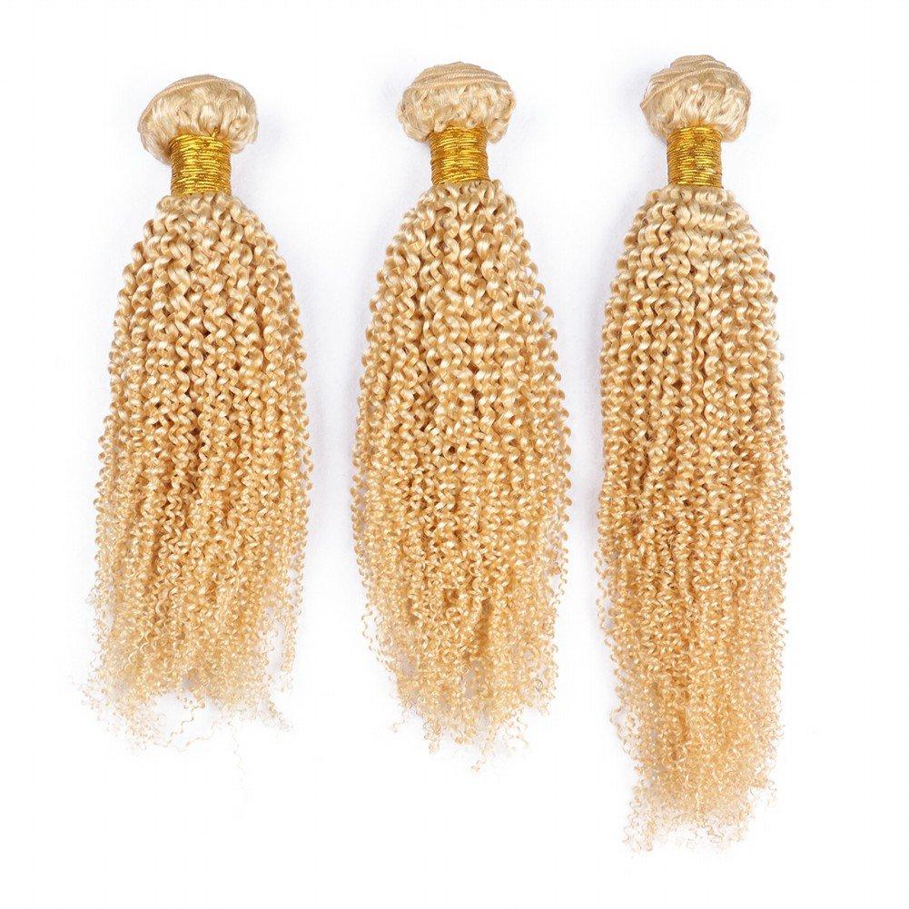 Cloud Hair Cloud Hair Blonde 613 Kinky Curly Hair Weaves 3Pcs With Ear To Ear Frontal Brazilian Virgin Afro Curly Hair Weft With Top Closure 13x4 With Baby Hair (24 24 24+22 inch frontal)