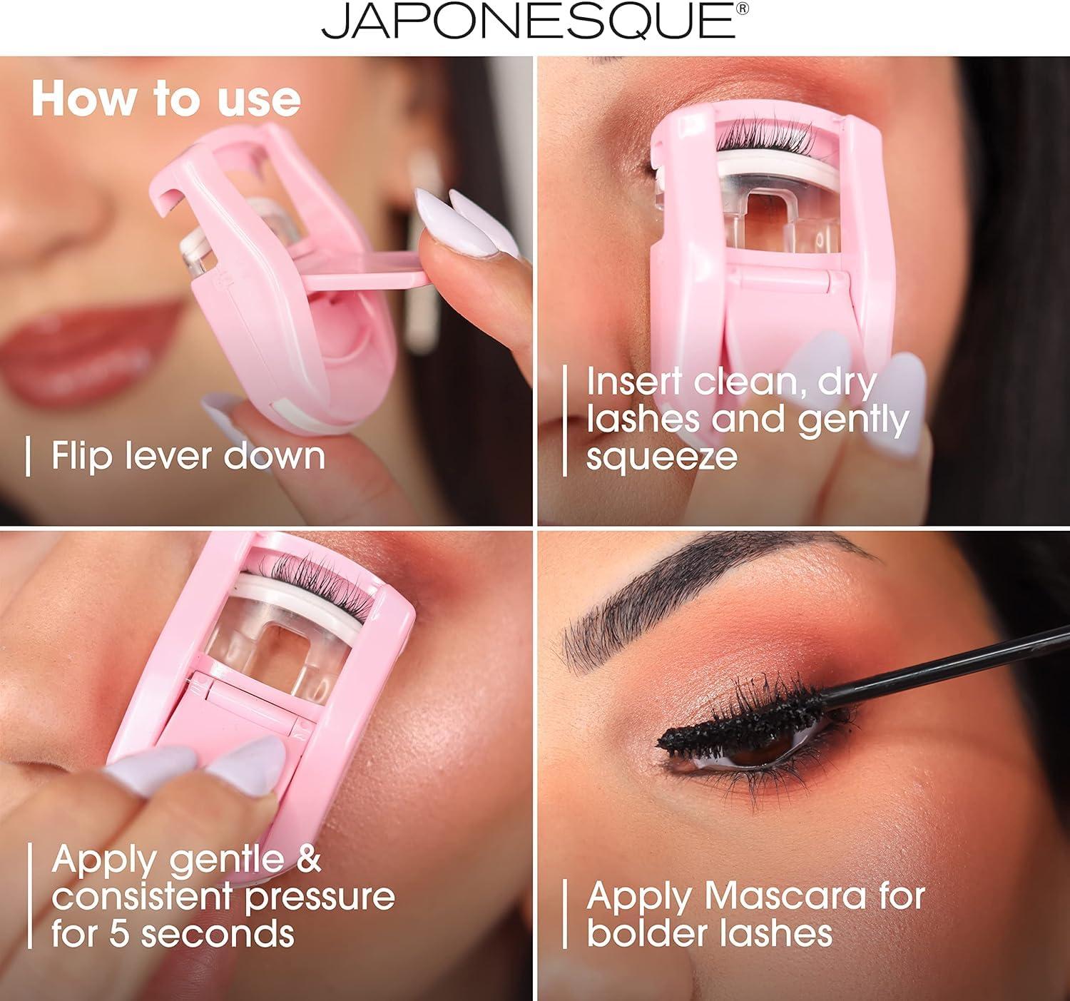 JAPONESQUE JAPONESQUE Travel Eyelash Curler, Black - Plastic Eyelash Curlers for Travel Makeup, Go Curl Lash Curler with Bonus Replacement Lash Pad - 1 Pack