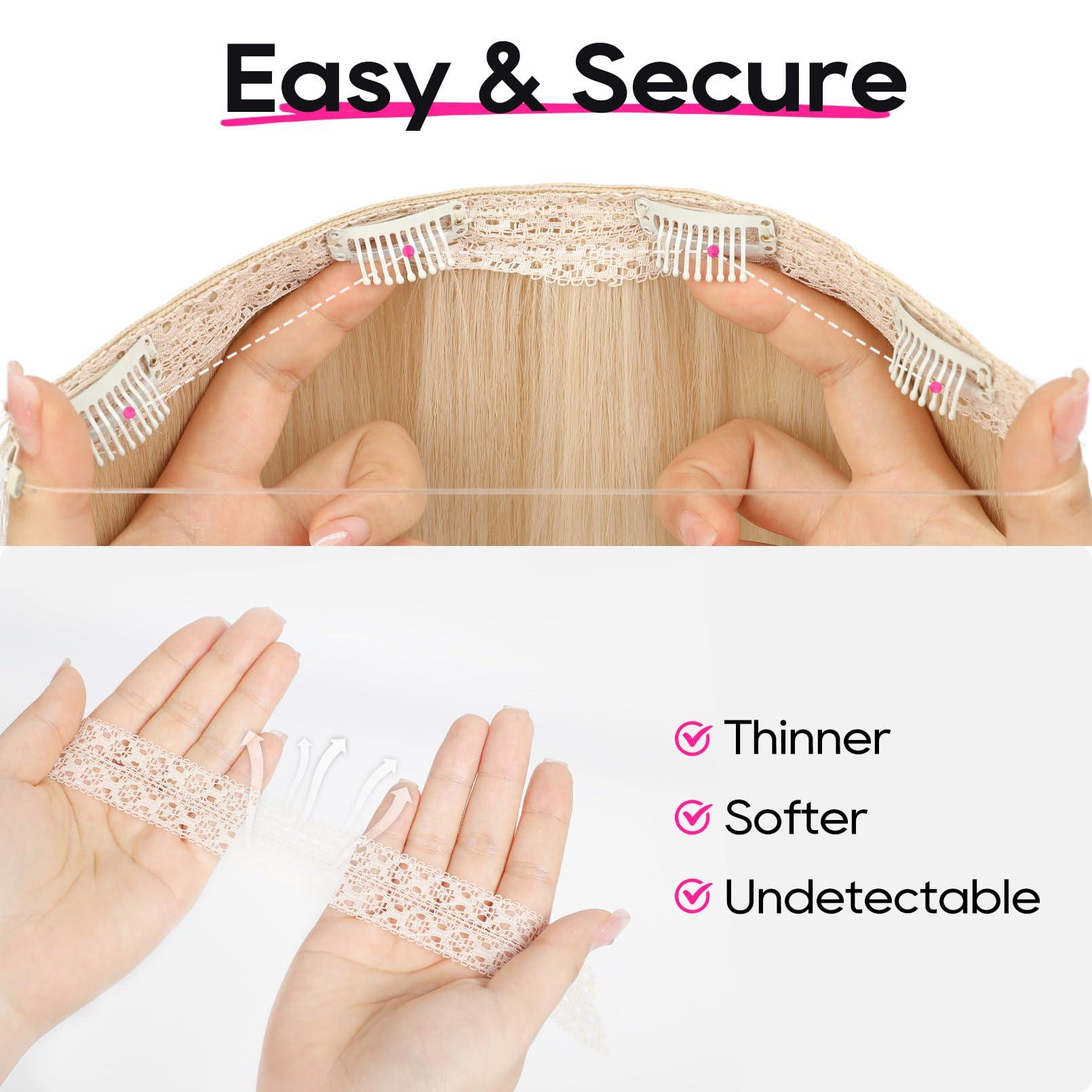 REECHO REECHO Invisible Wire Hair Extensions with Thinner Softer Lace Weft 12\" Short Straight Clips in Secret Hairpiece for Women 12 Inch (Pack of 1) - Honey Blonde with Highlights