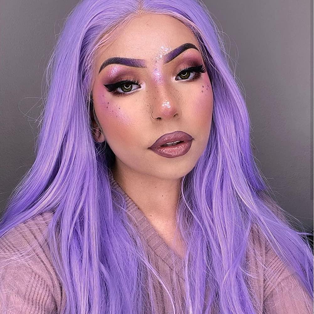 Kalisa Kalisa Long Silky Straight Purple Wig Synthetic Lavender Purple Lace Frontal Wig Hair-Replacement Wigs Heat Resistant Fiber Glueless Wig for Women