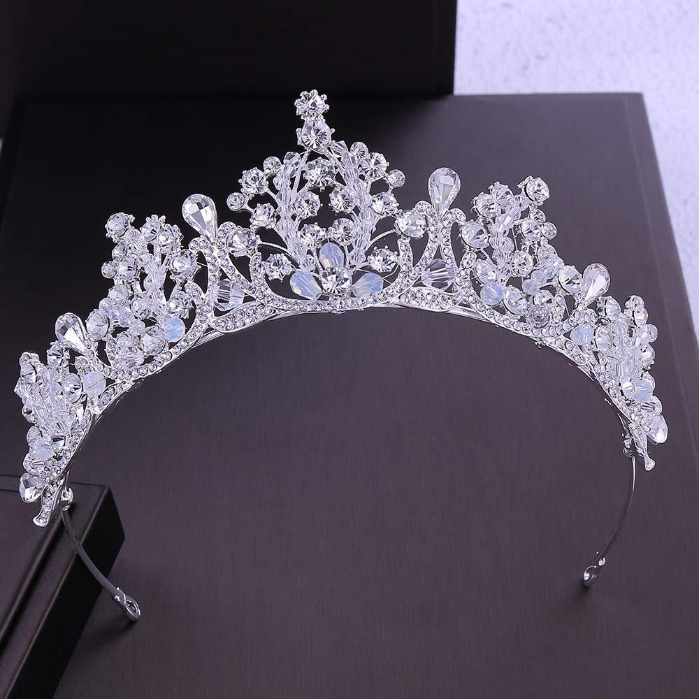 leebess Trendy Crown Bride Headband Bridal Tiaras Baroque Crystal Wedding Hair Accessories Headdress Wedding Tiara And Crown For Women (Silver)