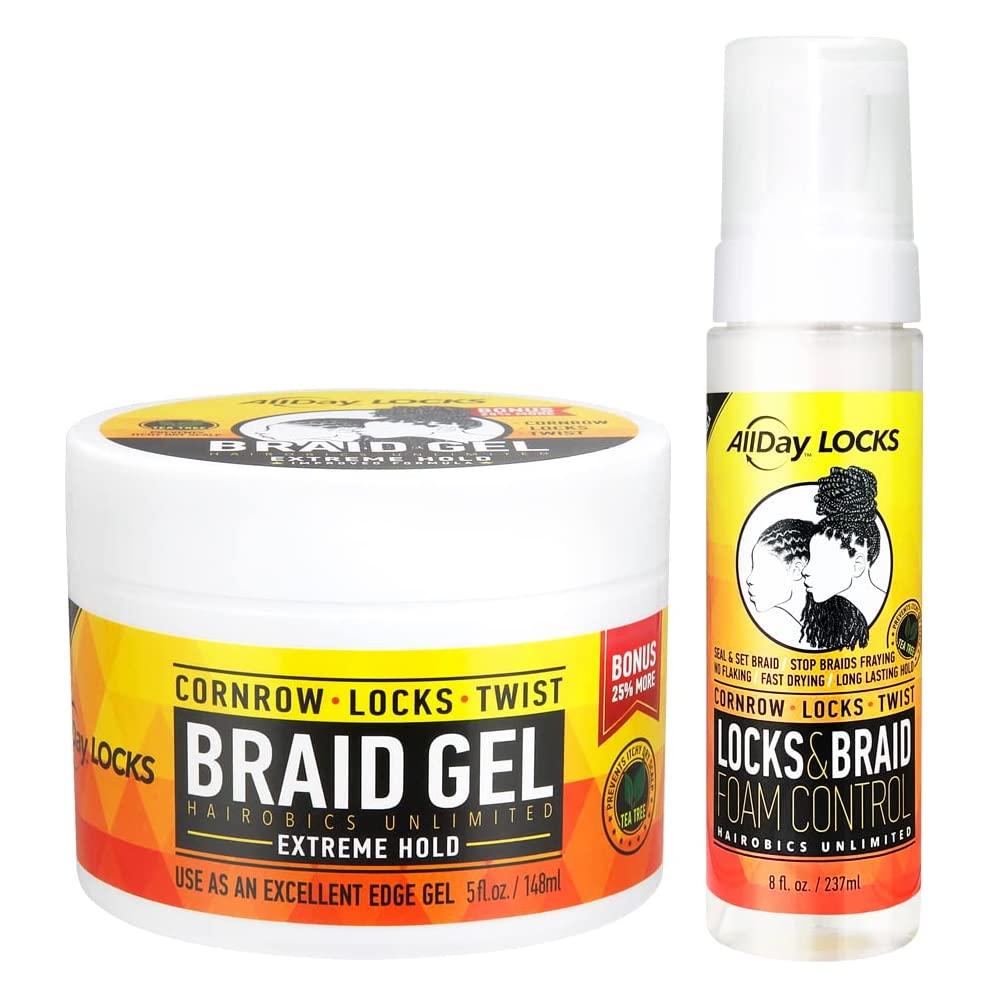 AllDay Locks AllDay Locks Braid Gel (5 oz) & Braid Foam (8 oz) Bundle | Extreme Hold, Easy to Use, No Flaking | Style, Shine, Frizz Control for Braids, Locks, Twists, Cornrows