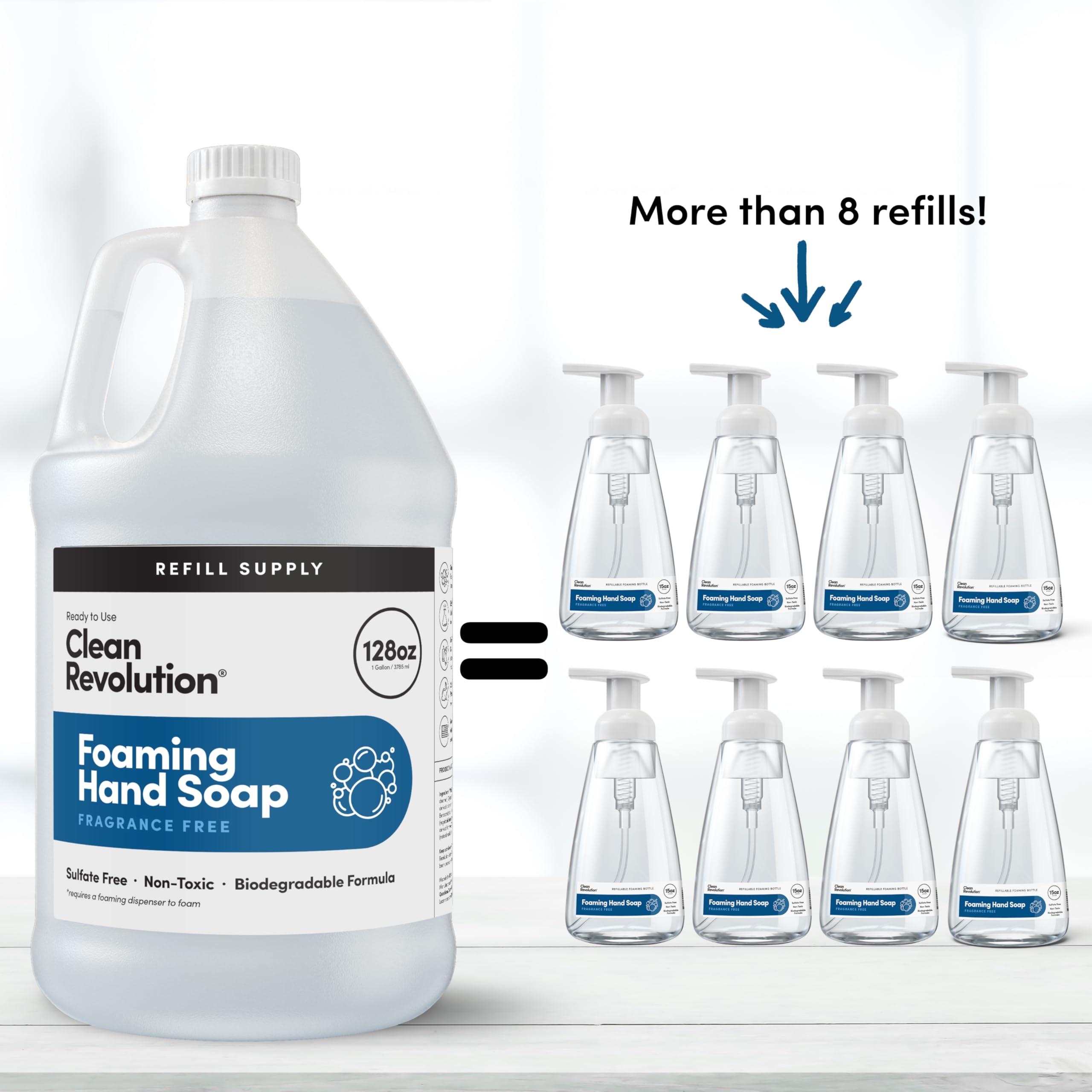 Clean Revolution Clean Revolution Foaming Hand Soap Refill Supply Container, Ready to Use Formula, Gluten Free, Unscented and Fragrance Free, 128 Fl. Oz, 4 Pack