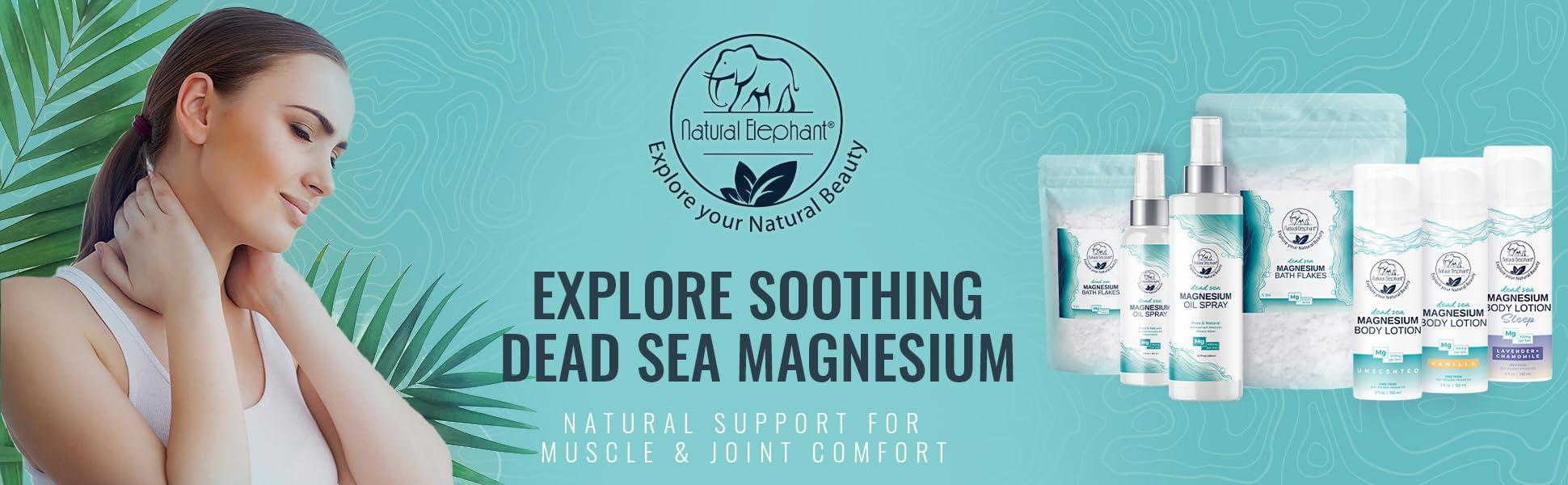 Natural Elephant Natural Elephant Dead Sea Magnesium Bath Flakes | 8 oz Travel Size (227g) | Pure Magnesium Chloride Soak for Body and Foot | Ideal for a Soothing Bath Experience | Alternative to Epsom Salt