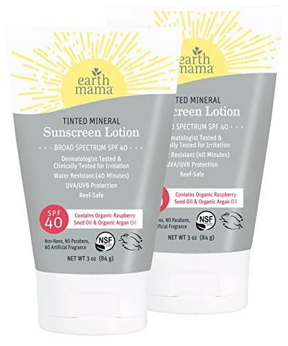 Earth Mama Earth Mama Tinted Mineral Sunscreen Lotion SPF 40, Contains Organic Argan and Red Raspberry Seed Oil, 3-Ounces, 2-Pack
