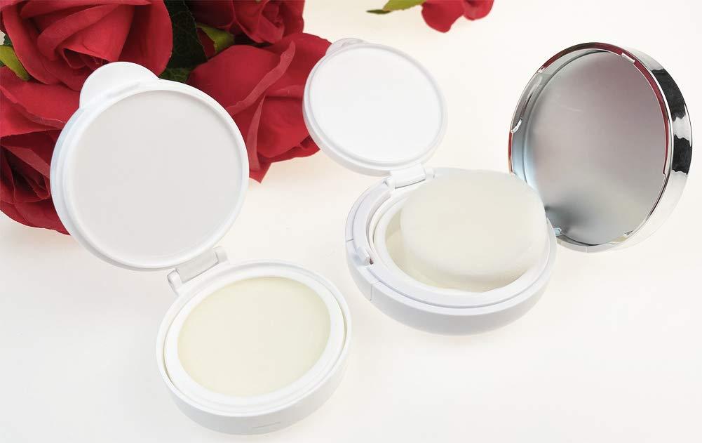 ericotry 15g 0.5oz Empty White Silver Edge Cosmetic Make-up Powder Container Air Cushion Puff Case Box With Sponge and Mirror for BB CC Liquid Foundation Cream