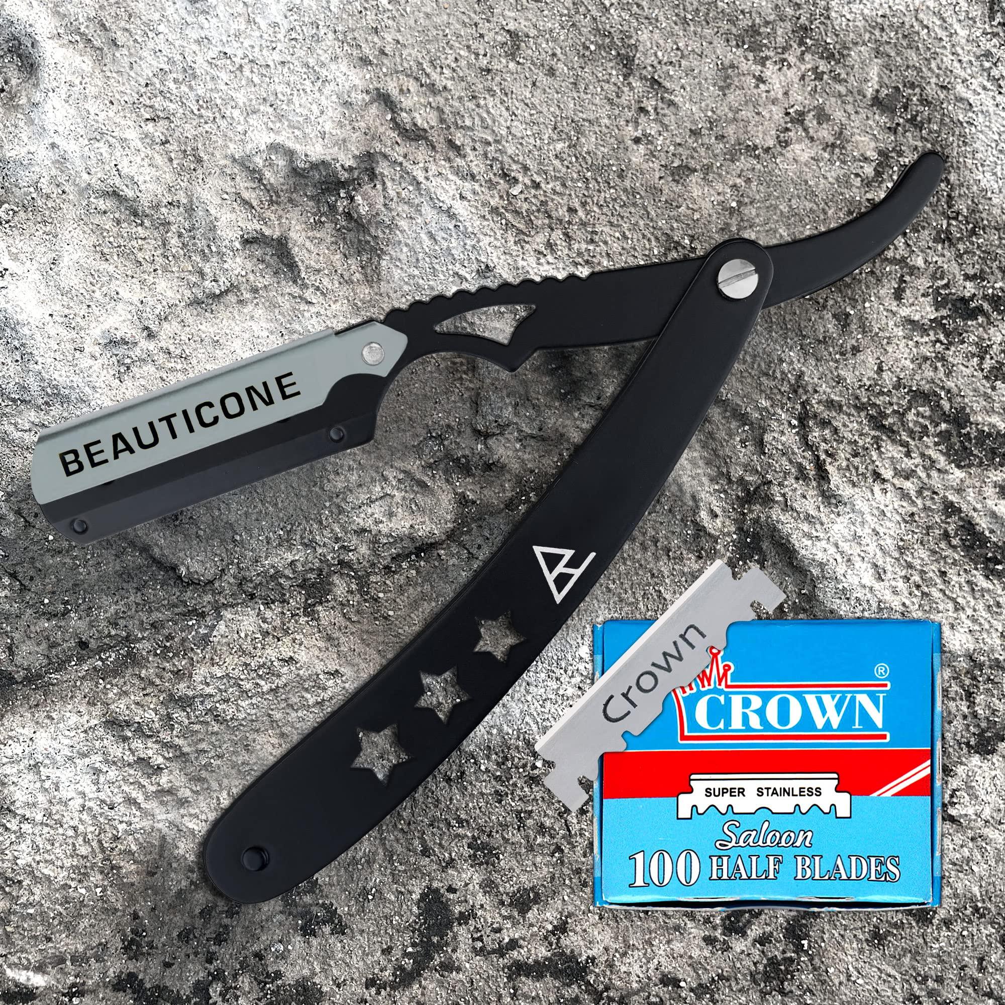 BEAUTICONE Straight Edge Razor for Men, Professional Straight Blade Men's Razors, Barber Shaving Knife for Beard, Single Edge Cutthroat Stainless Steel Razor (SwingLock)