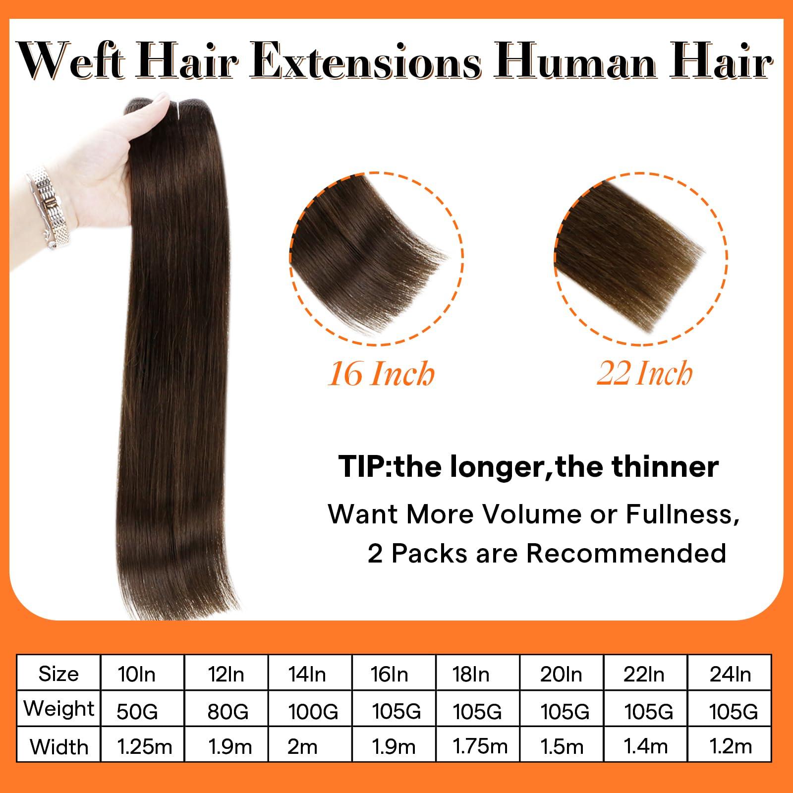 Full Shine Full Shine Weft Hair Extensions Human Hair Color Dark Brown Hair Extensions Remy Straight Hair Weft Extensions Sew In Human Hair For Women Invisible Hair Weft For Women 50G 10 Inch