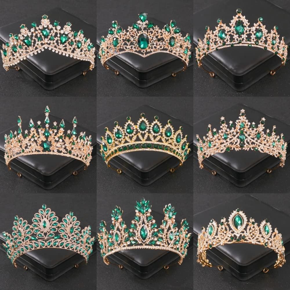 NDRFAWY NDRFAWY Hair Jewelry Crown Tiaras for Women Green Crystal Tiaras and Crowns Rhinestone Prom Bridal Wedding Hair Accessories Jewelry Crown Tiara for Women Bride Gift