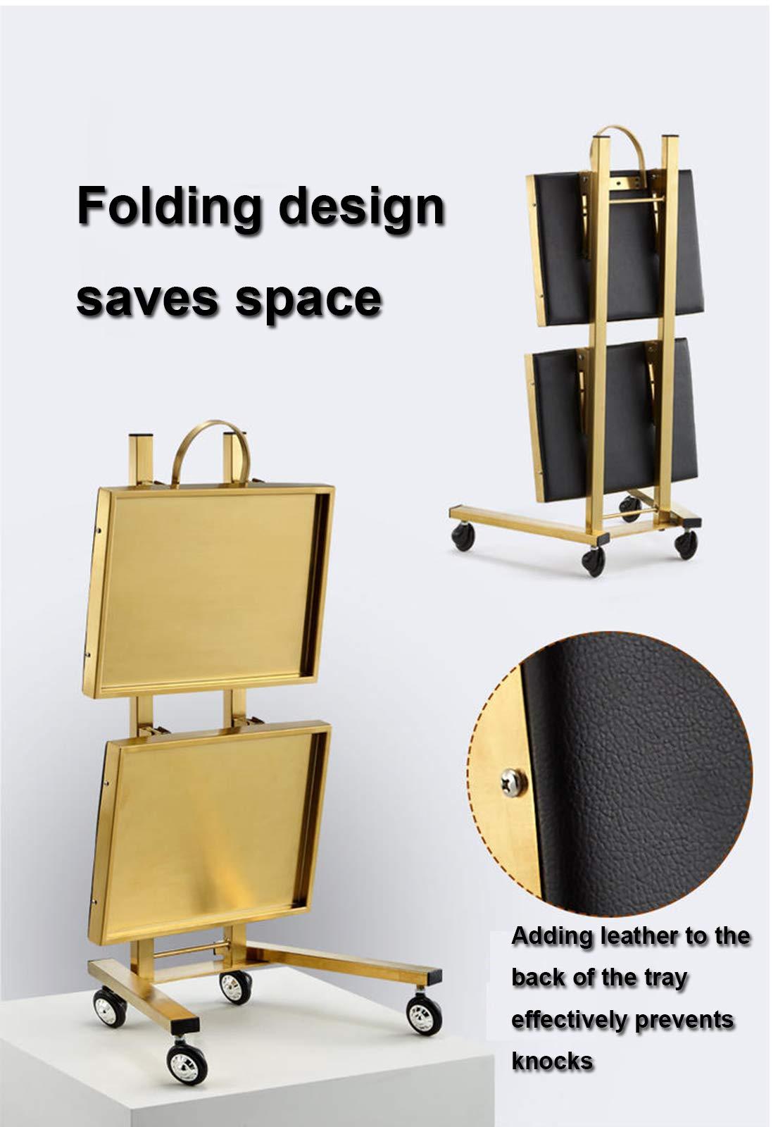 FLEAGE FLEAGE Professional Service Trolley Salon Tray Beauty Trolley, Stainless Steel Rolling Tool Cart with Double Trays, Used in Beauty Salons, Tattoos,Gold (Color : Silver)