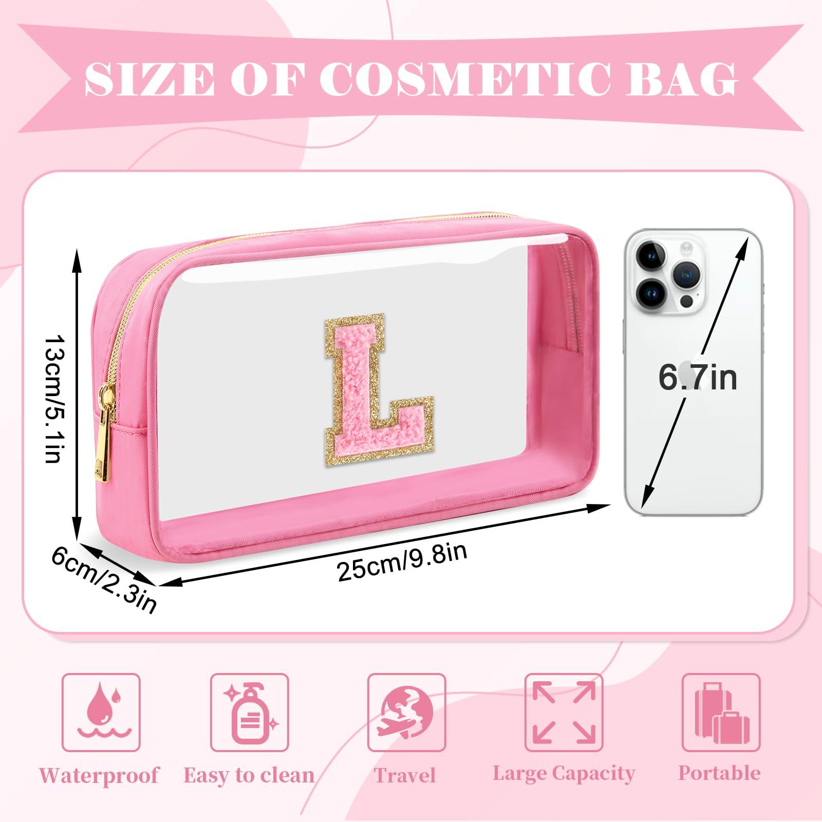 UIXIZQ UIXIZQ Personalized Initial Letter Clear Makeup Bag,Preppy Small Nylon&PVC Cosmetic Zipper Bag with Chenille Letter,Travel Skincare Toiletry Bag,Monogram Christmas Gift for Teen Girls Women,L