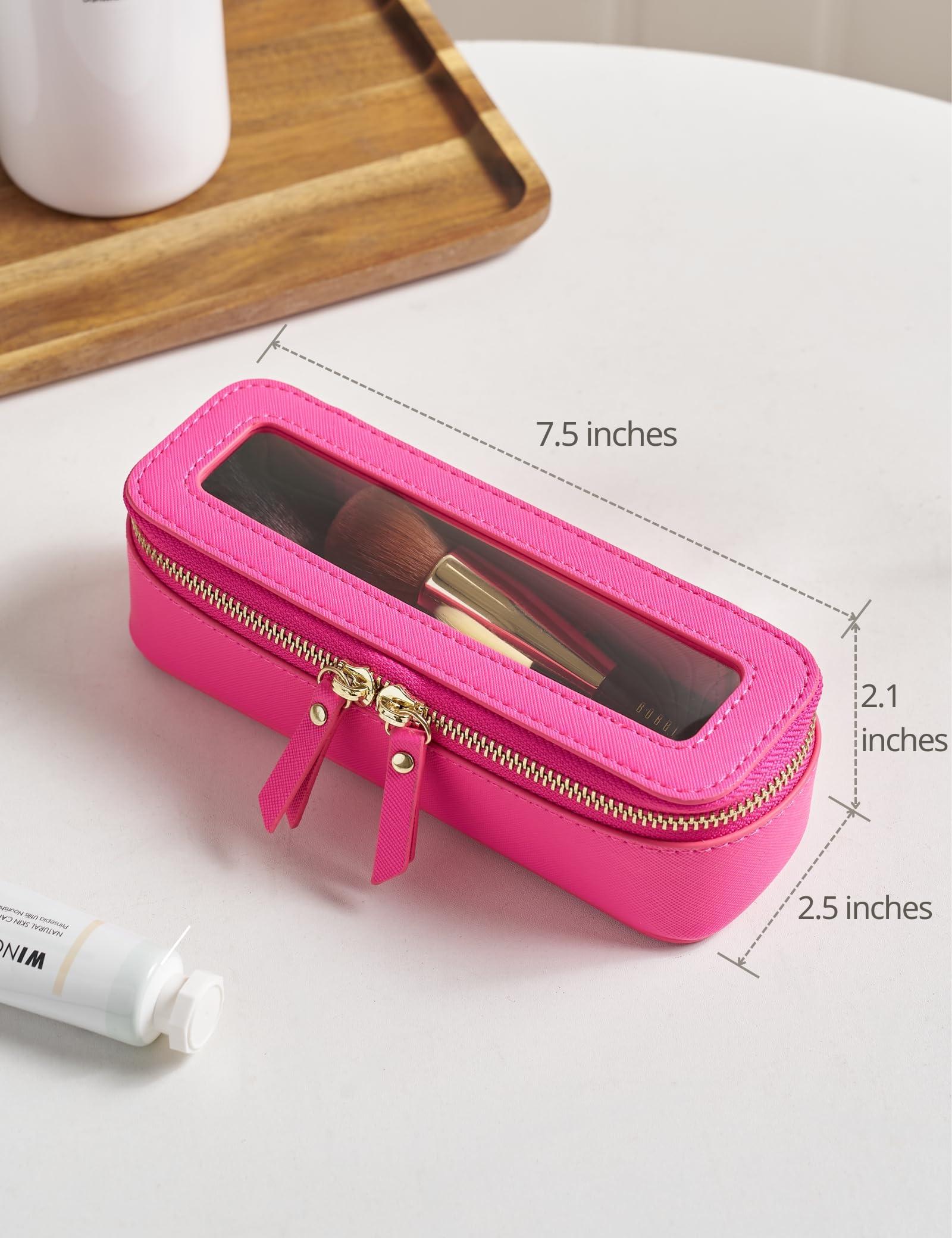 Popvibe Popvibe Slim Makeup Brush Bag Travel Clear Toiletry Bag for Women Cute Make Up Bag for Traveling Cosmetic Bag Organizer Waterproof Tansparent Beauty Makeup Case Hot Pink