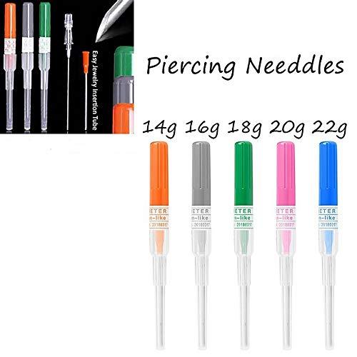 Beautylu Catheter Piercing Needles - Beautylu 5Pcs Mixed Ear Nose Piercing Needles IV Catheter Needles 14G 16G 18G 20G and 22G Body Piercing Needles for Piercing Kit Body Piercing Tattoo Tools (Mixed-5pcs)